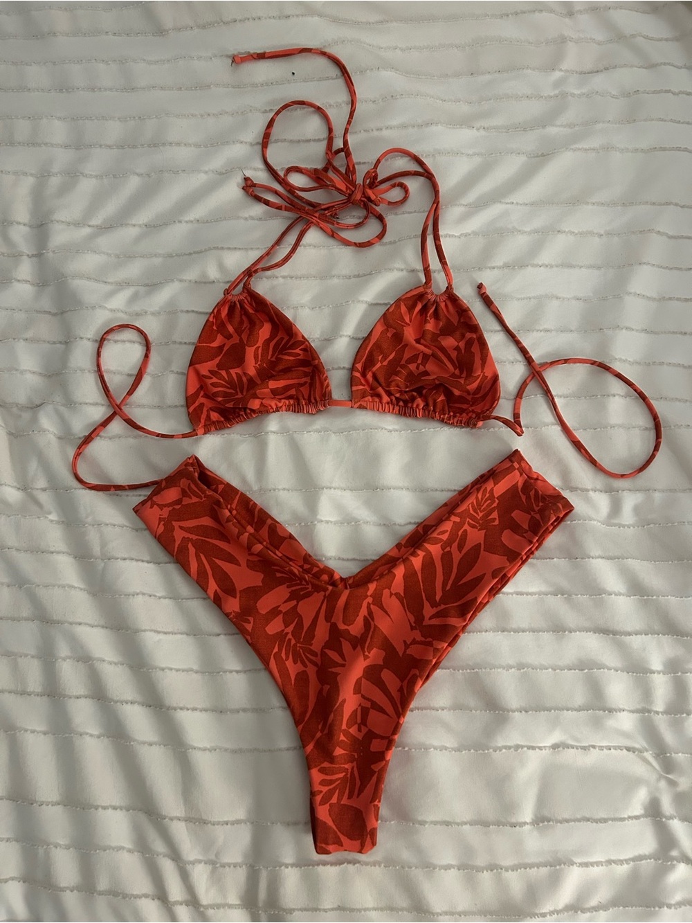 Skatie Tropical Print Triangle Bikini Set - Women Swim